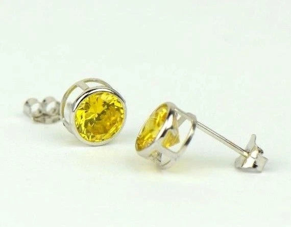 14K Round Bezel Set 5mm White Gold Birthstone Earrings