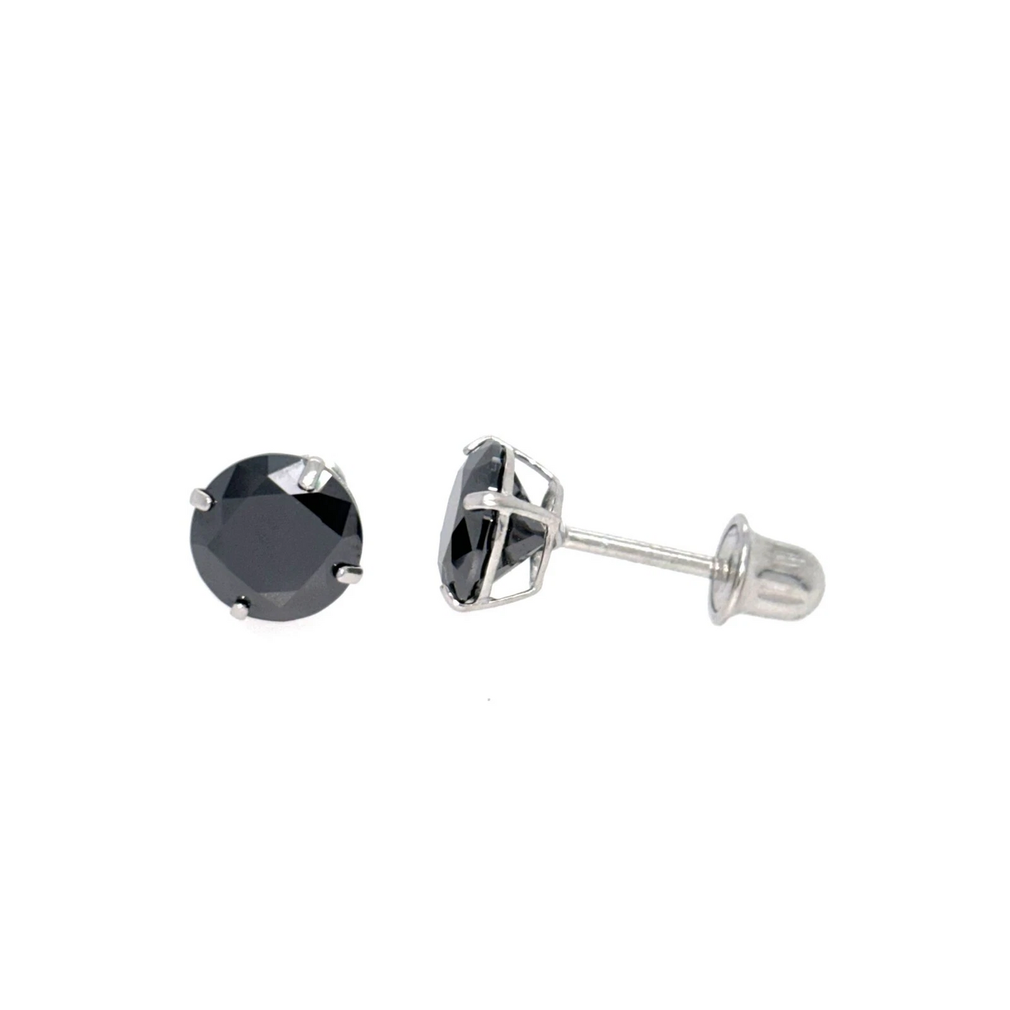 Gold 14K GRA Certified D-VVS1 Round Black Moissanite Screw Back Studs Earrings