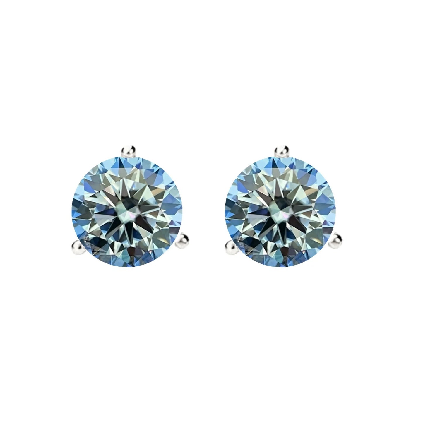 14KGold GRA CertifiedD-VVS1 Ocean Blue Moissanite Martini PushBack Stud Earrings