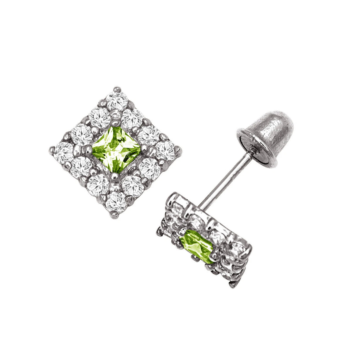 14k Yellow & White Gold CZ Birthstone Stud Screw Back Earrings for Women