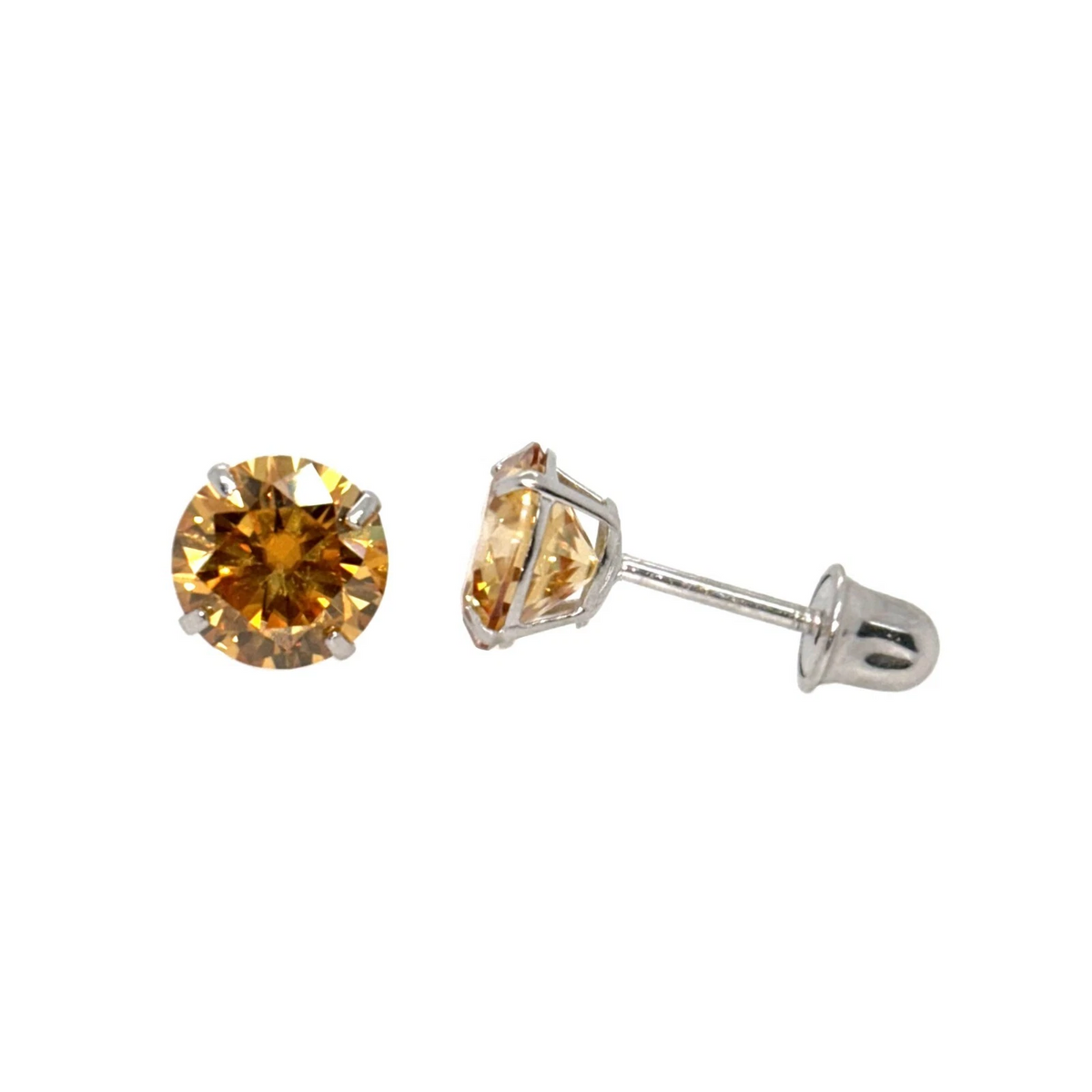 14K Gold Certified GRA D-VVS1 Round Champagne Moissanite Screw Back Studs Earrings