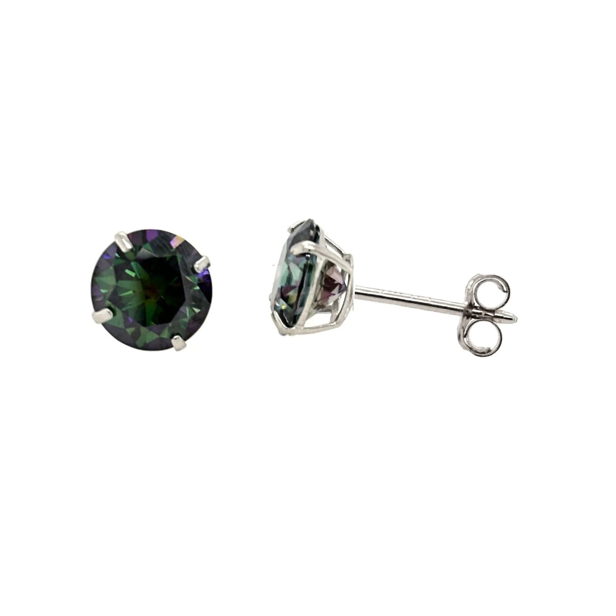14K Gold GRA Certified D-VVS1 Rainbow Green Moissanite Studs Earrings Push Back