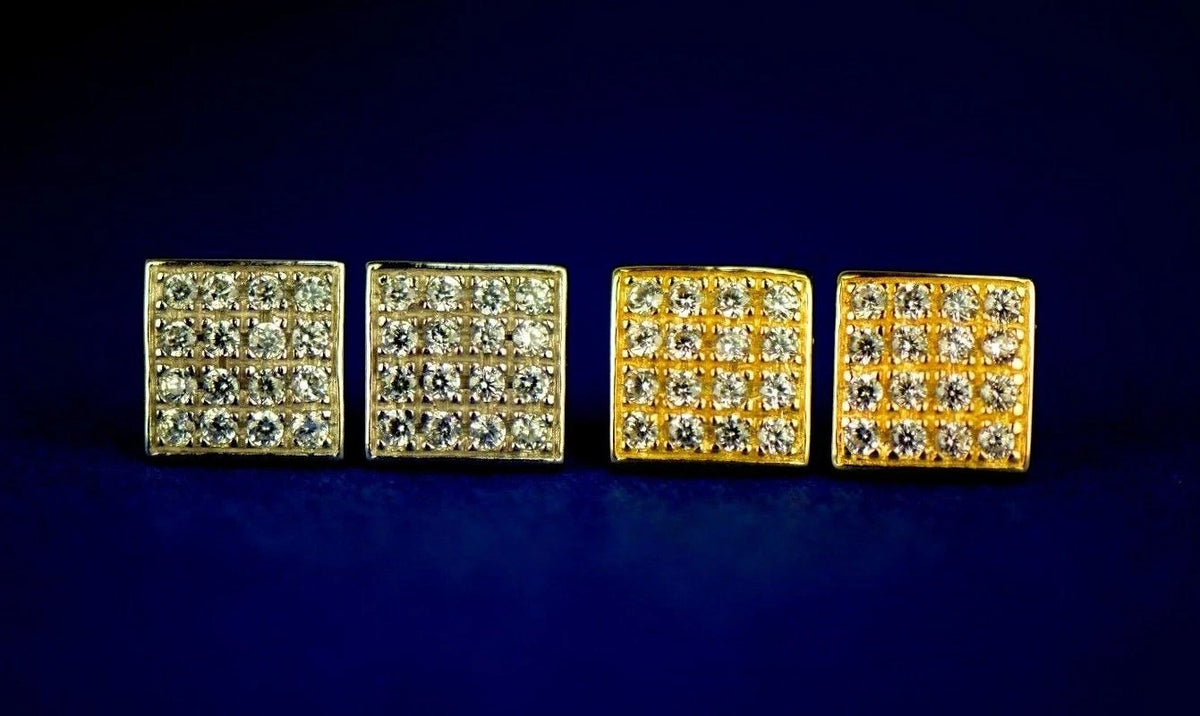 14K Yellow or White Gold Fancy Square CZ Stud Earrings