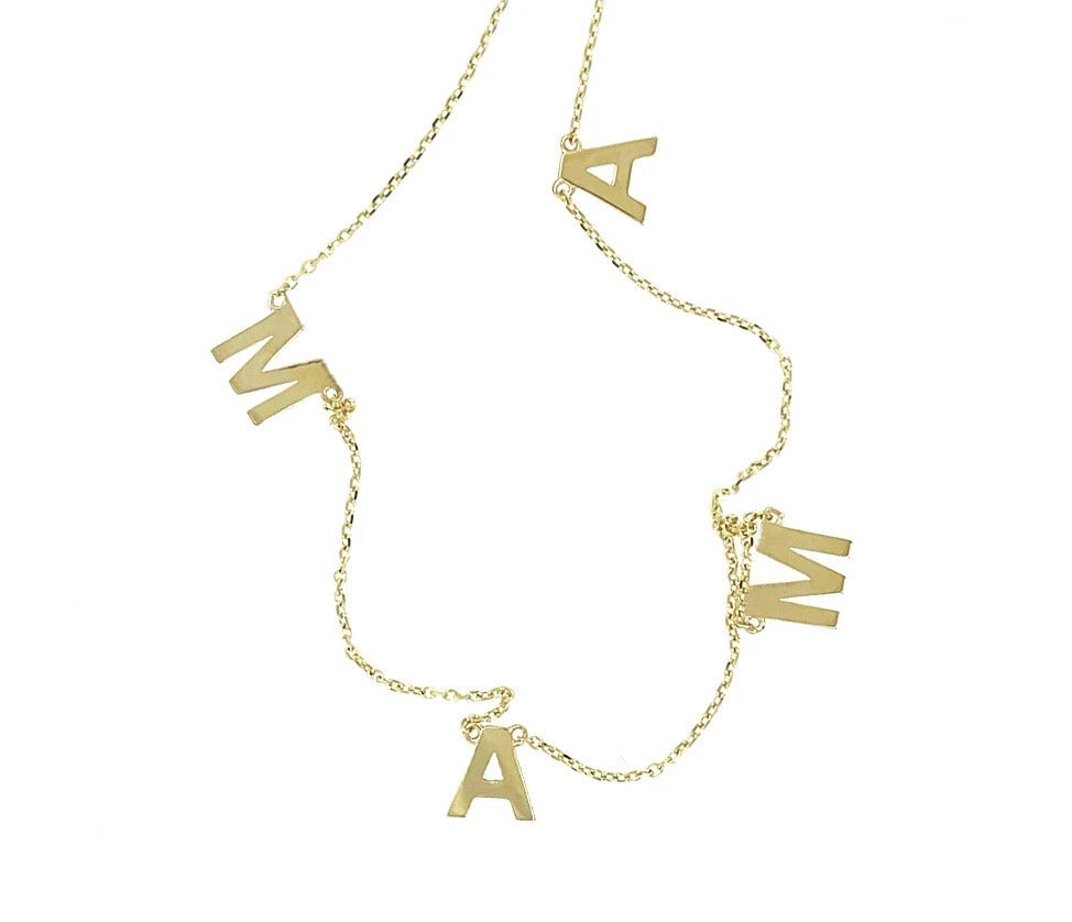 14K Yellow/ White/ Rose Gold "MAMA" Charm Necklace
