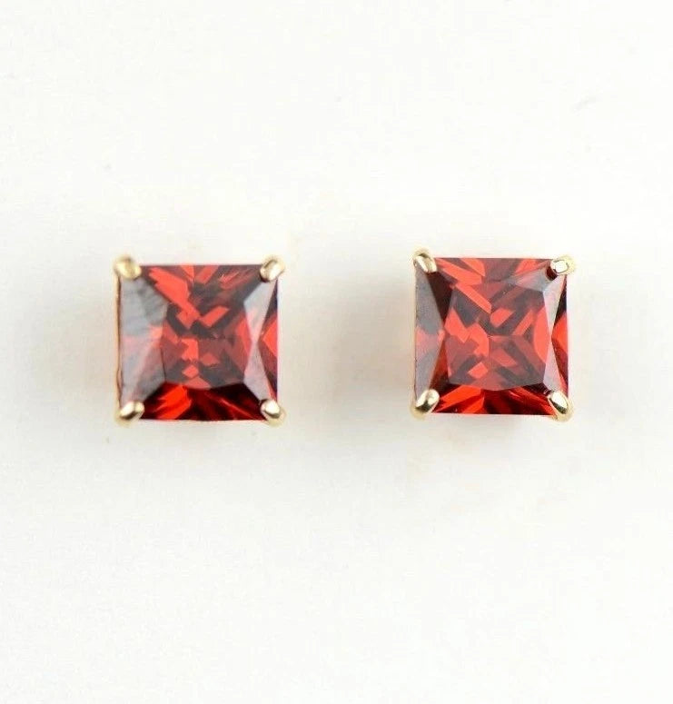 14k Yellow Gold Solid Square Princess Cut Birthstone 6MM CZ Stud Earrings