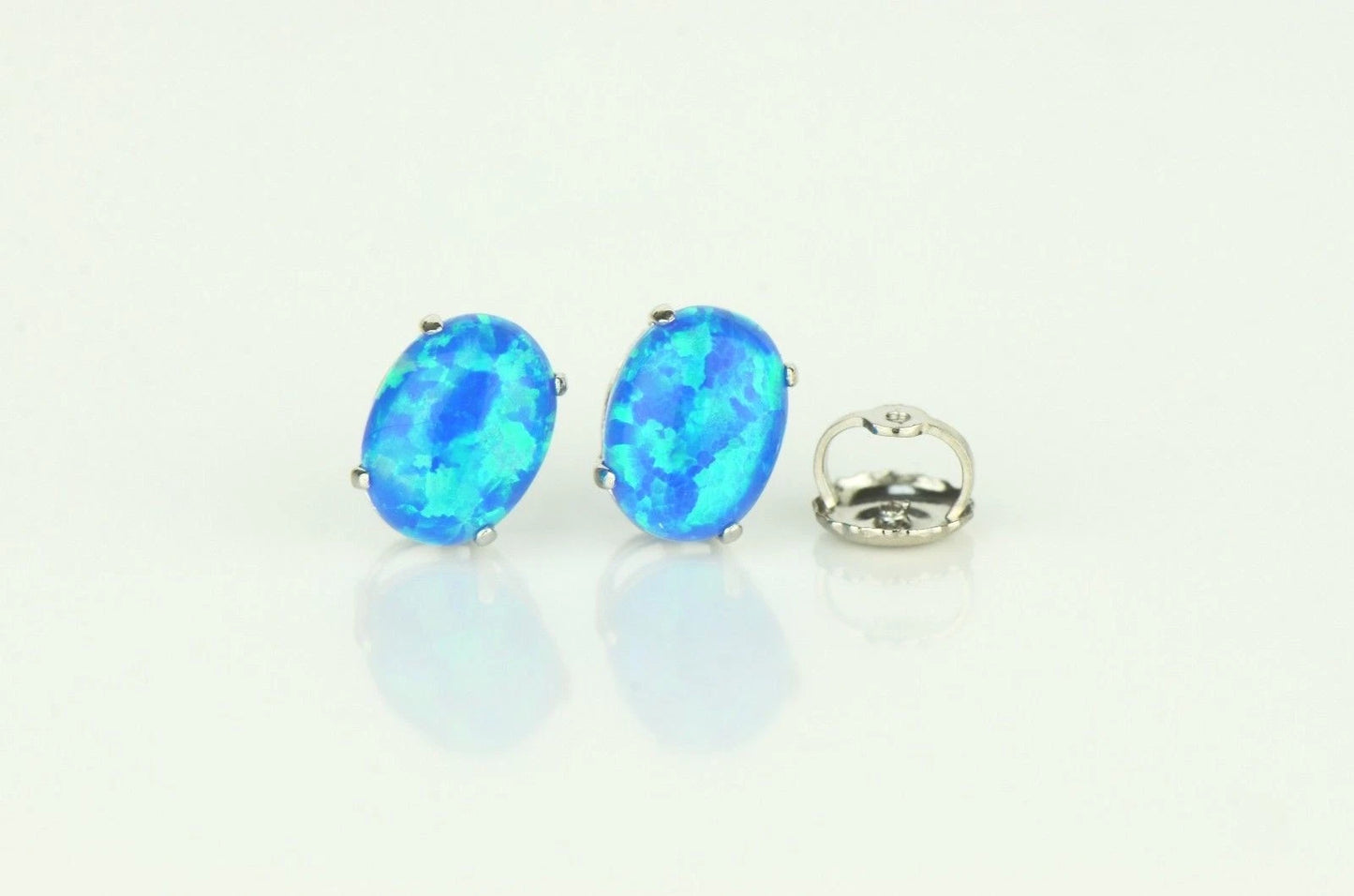14k Yellow & White Gold Oval Opal Screw Back Stud Earrings for Earrings