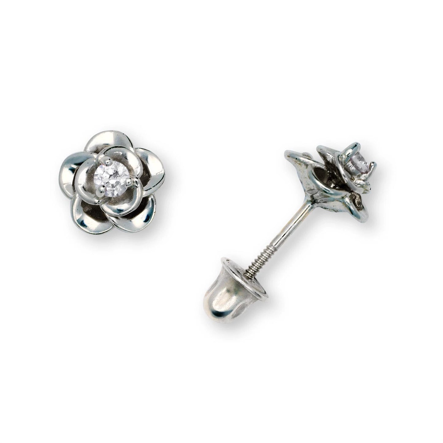 14K Yellow & White Gold CZ Flower Beautiful Earrings for Girls