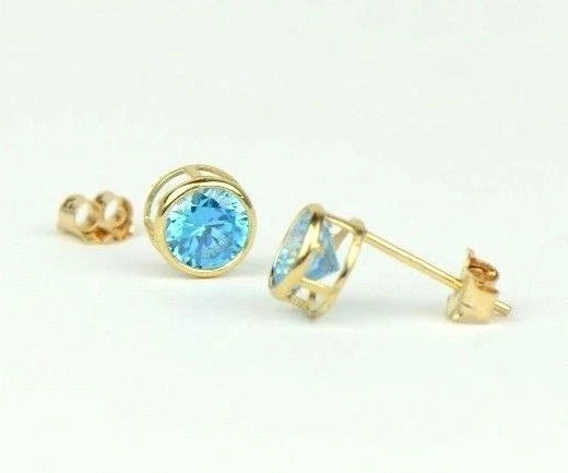 14K Round Bezel Set 5mm Yellow Gold Birthstone Earrings