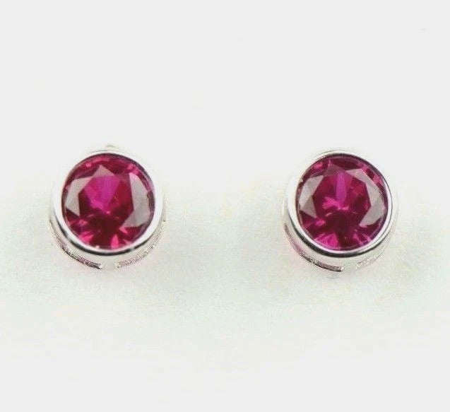 14K Round Bezel3mm Set White Gold Birthstone Earrings