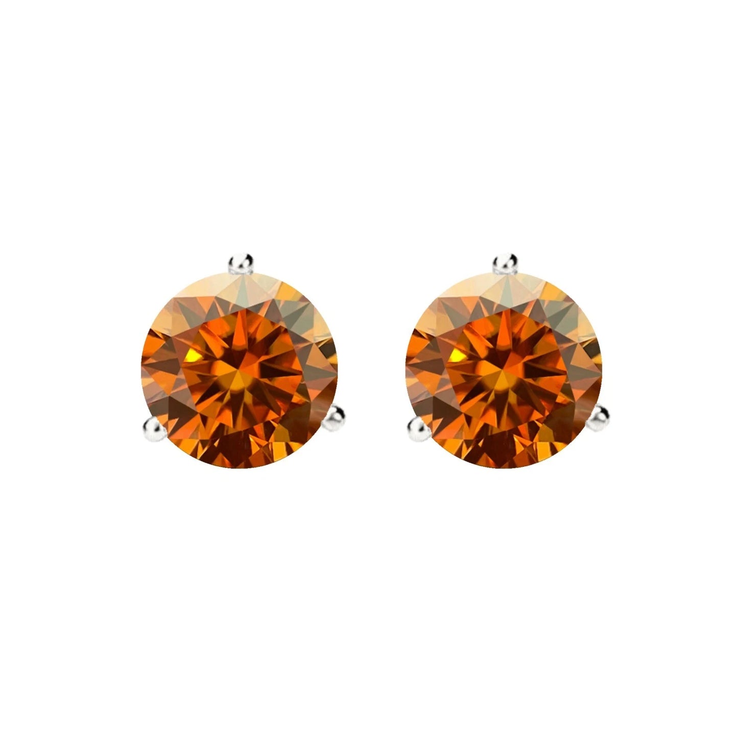 14KGold GRACertifiedD-VVS1 Orange Moissanite Martini PushBack Stud Earrings