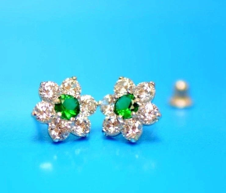 14k White Gold Flower Stud CZ Earrings screw back