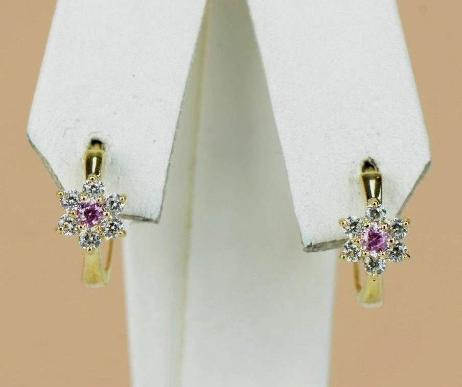 14k Yellow Gold Flower Huggies Hoop Earring Birthstone