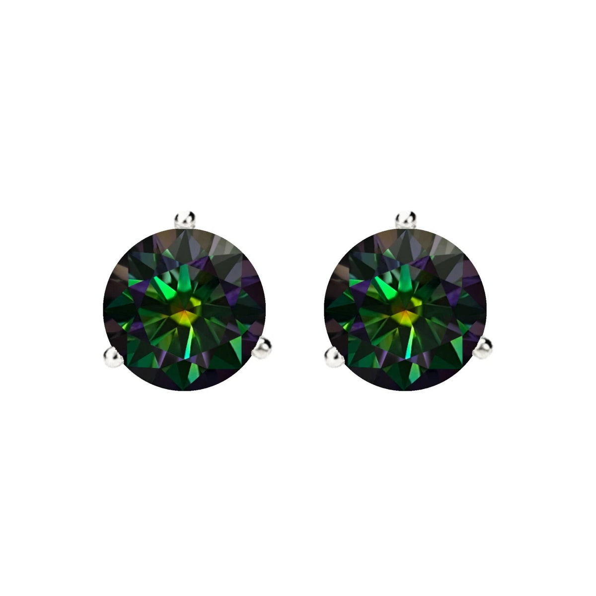 14KGold GRACertifiedD-VVS1 Rainbow Green Moissanite Push Back Stud Earrings