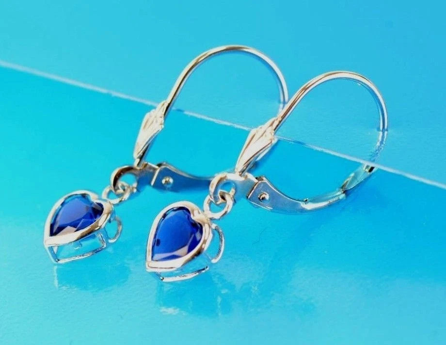 14k White Gold Dangle Bezel Heart CZ Leverback Pierced Earrings Birthstone 5x5MM