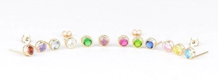 14K Round Bezel Set 4mm Yellow Gold Birthstone Earrings