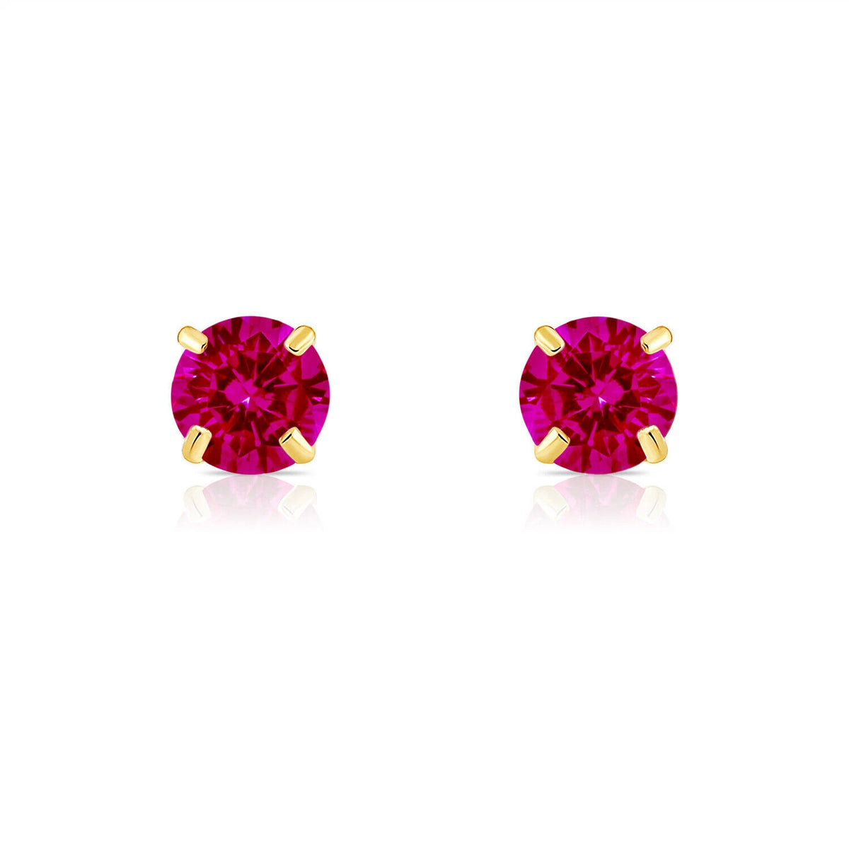 14K Solid Yellow Gold 6mm Round Birthstone Stud Earrings with screw back