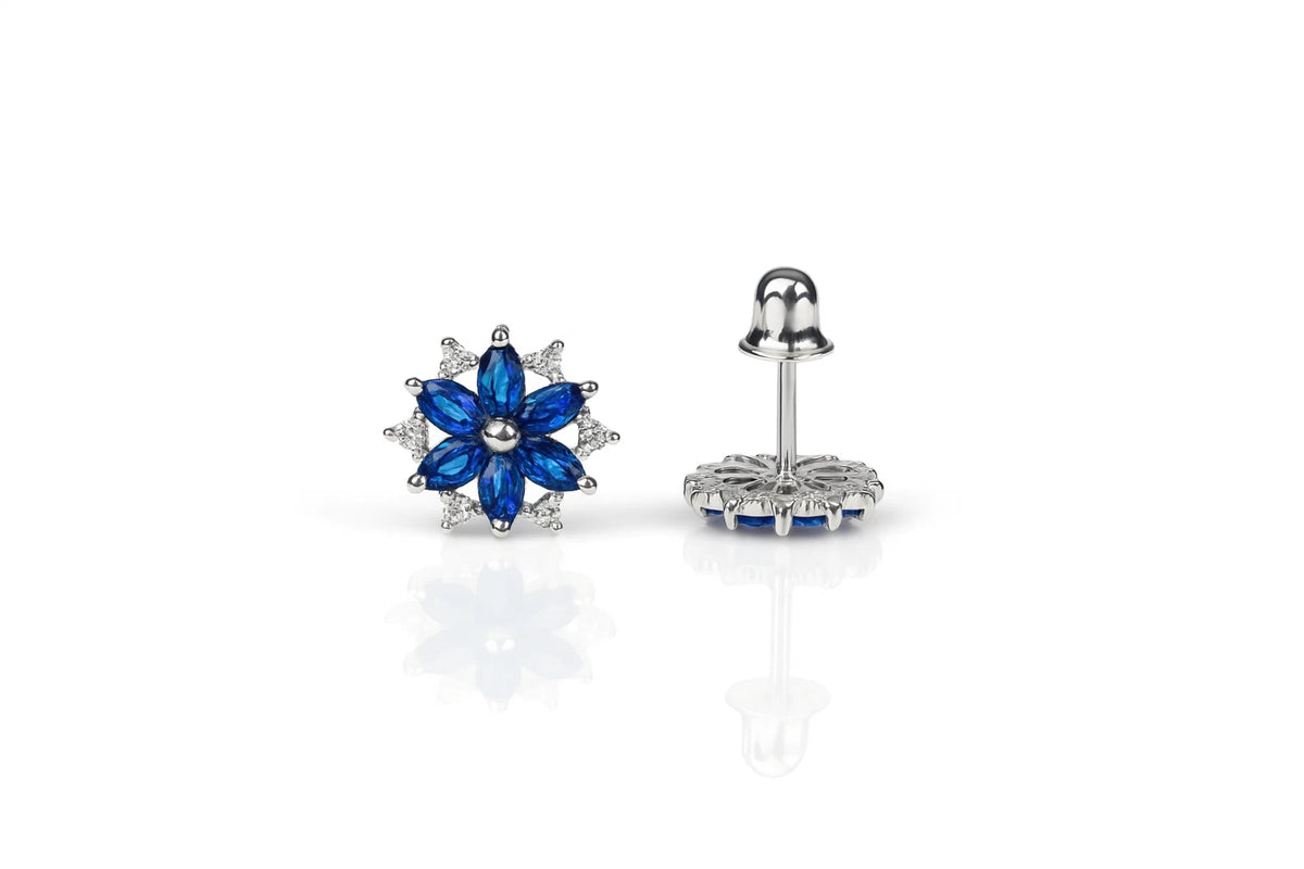 14K White Gold Beautiful CZ Flower Stud Earrings for Women