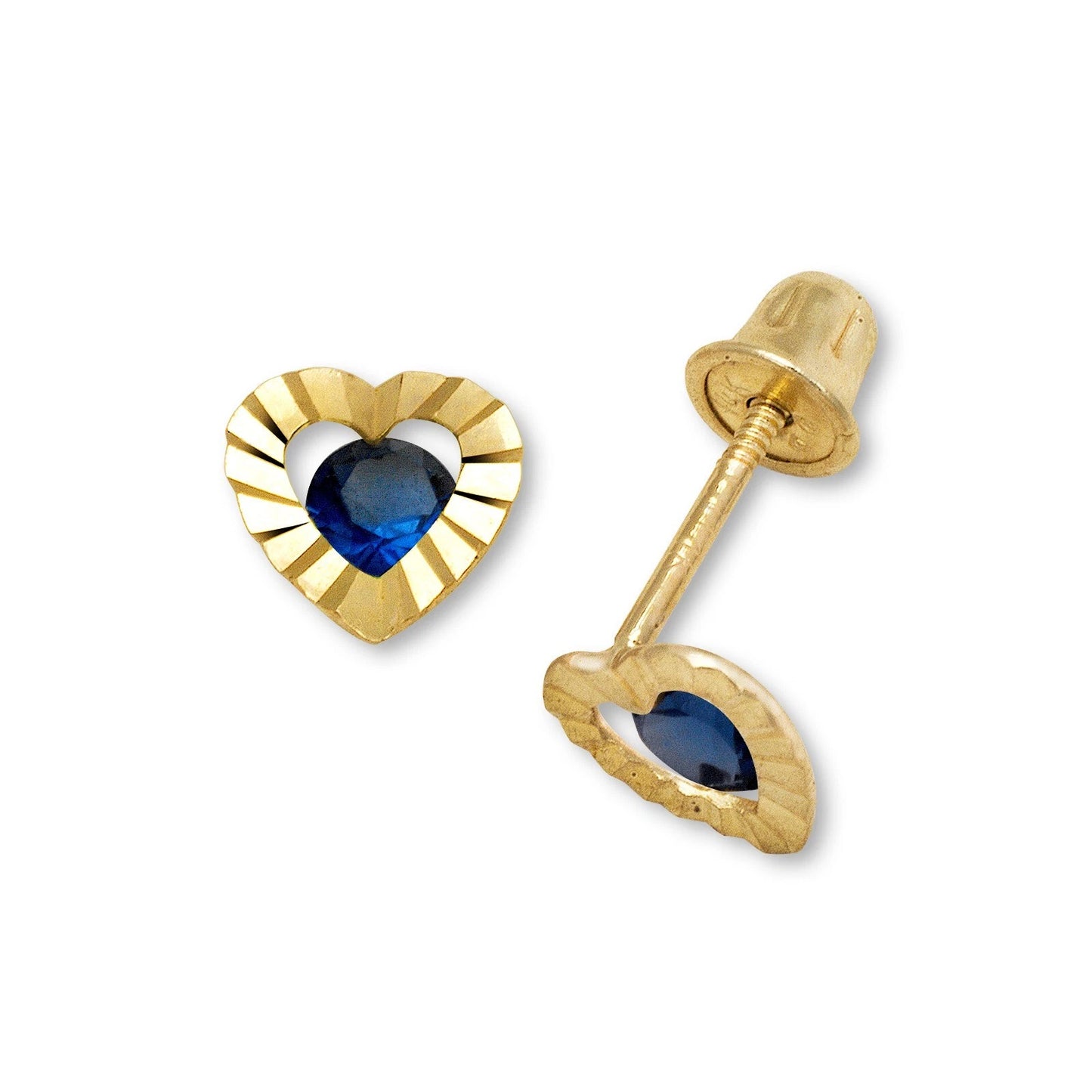 14K Yellow Gold Heart Shape Screw Back Stud Earrings for Girls