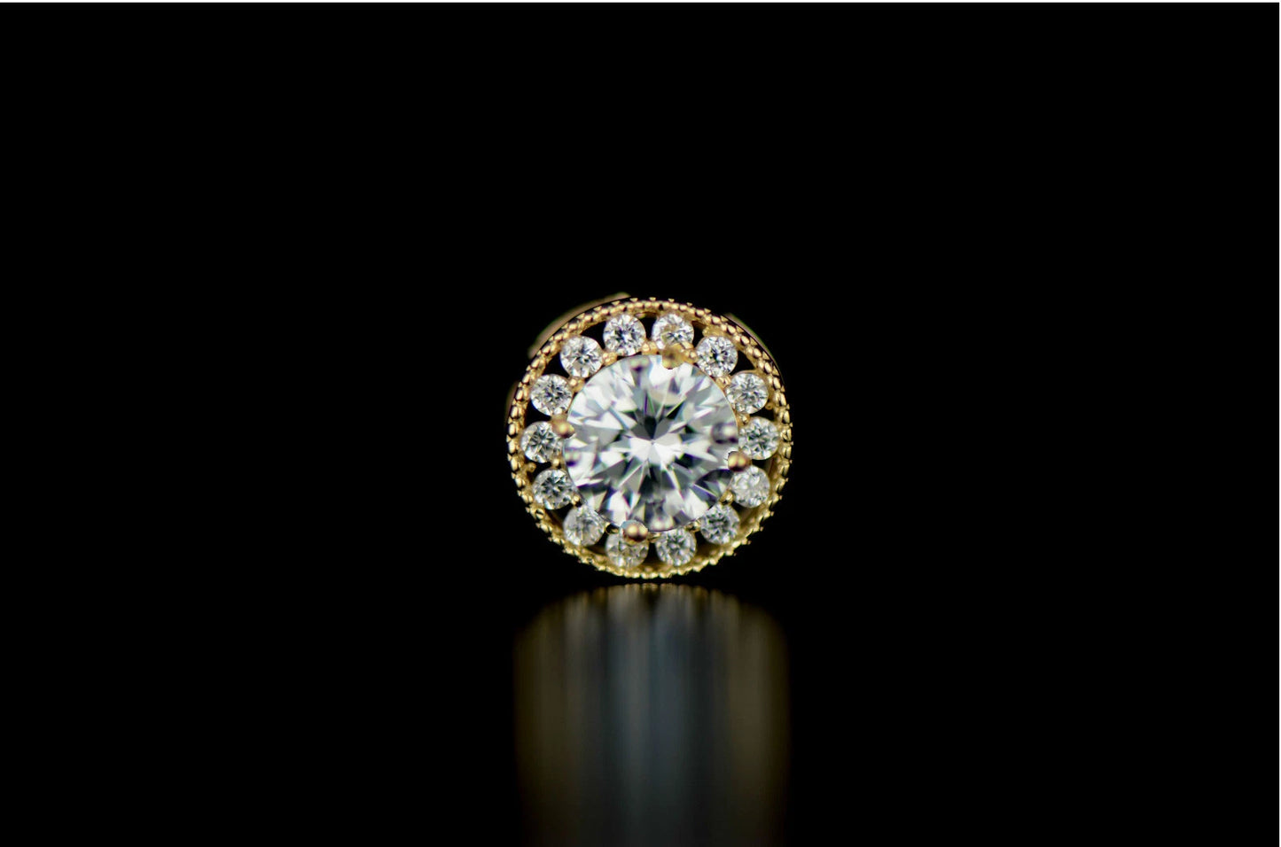 14k Yellow Gold Halo Round Pendant