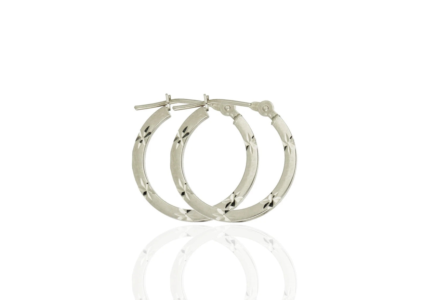14k Yellow or White Gold Diamond Cut Square Hoop Earrings