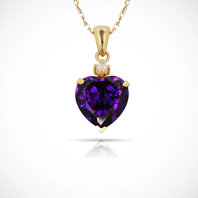 14K Yellow Gold Classic Heart Shaped Simulated CZ Pendant for Women