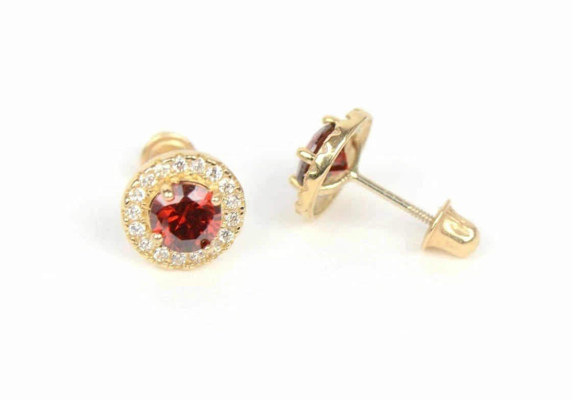 14K Yellow Gold Halo Stud Screw Back Earrings