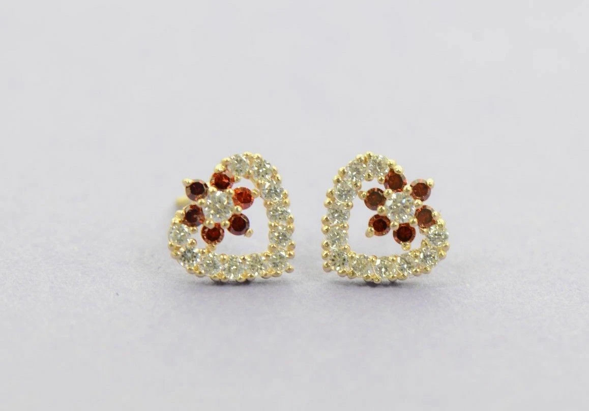 14K Yellow Gold Stud Heart Shape CZ Stud Earrings