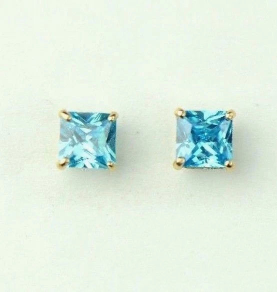 14k Yellow Gold Solid Square Princess Cut Birthstone 4MM CZ Stud Earrings