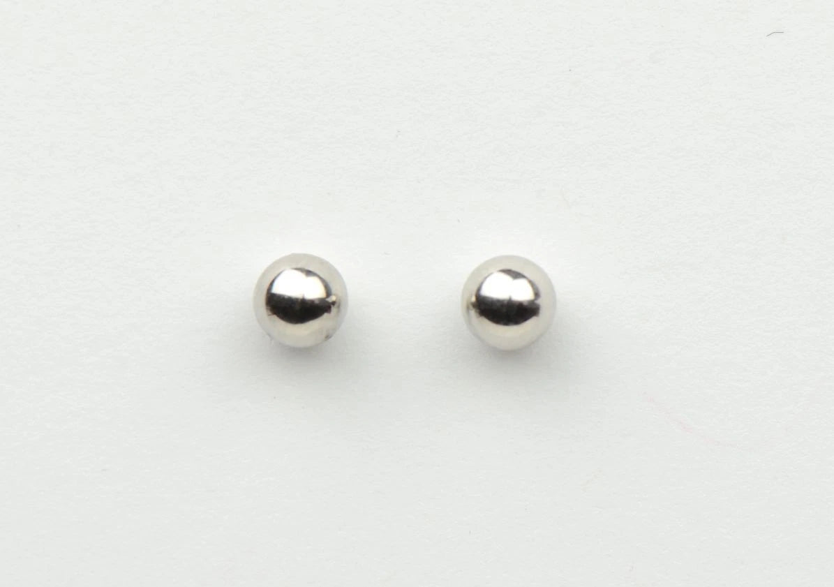 14k White Gold Ball stud earrings with screw back round High Polish