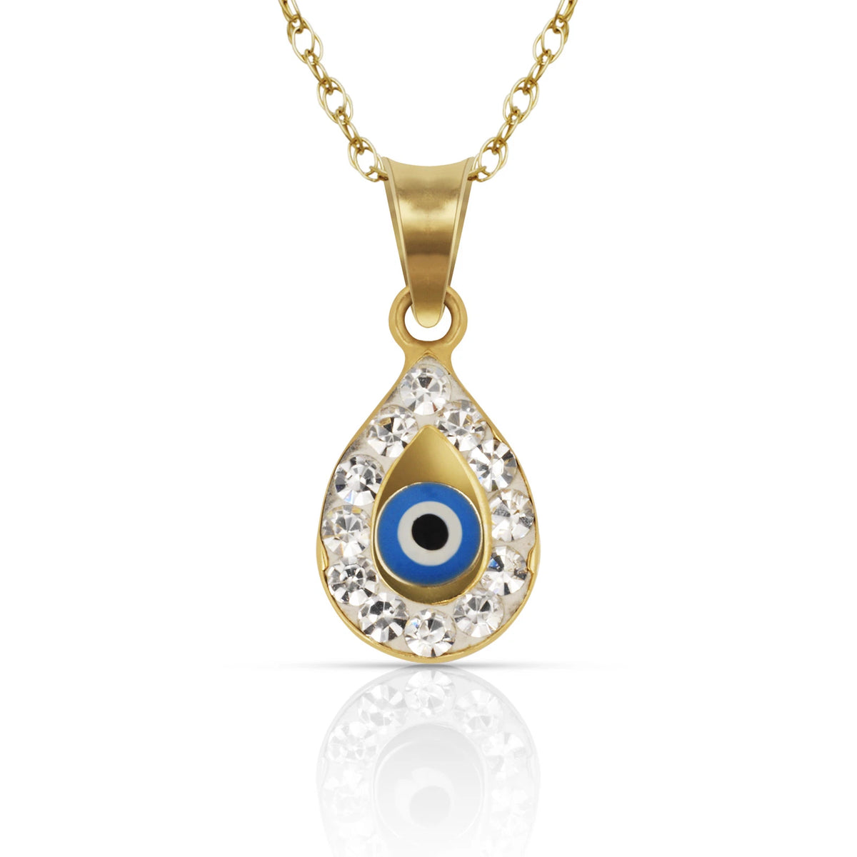 14k Yellow or White Gold CZ Pear Shape Evil Eye Pendants