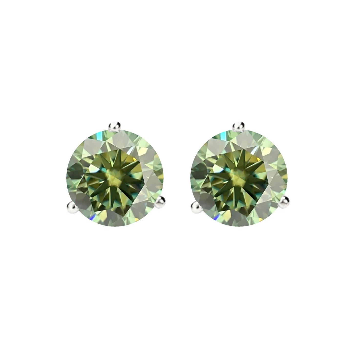14KGold GRACertifiedD-VVS1 Green Moissanite Martini Push Back Stud Earrings
