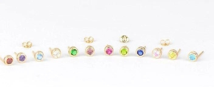 14K Round Bezel Set Yellow Gold 3mm Birthstone Earrings 3MM