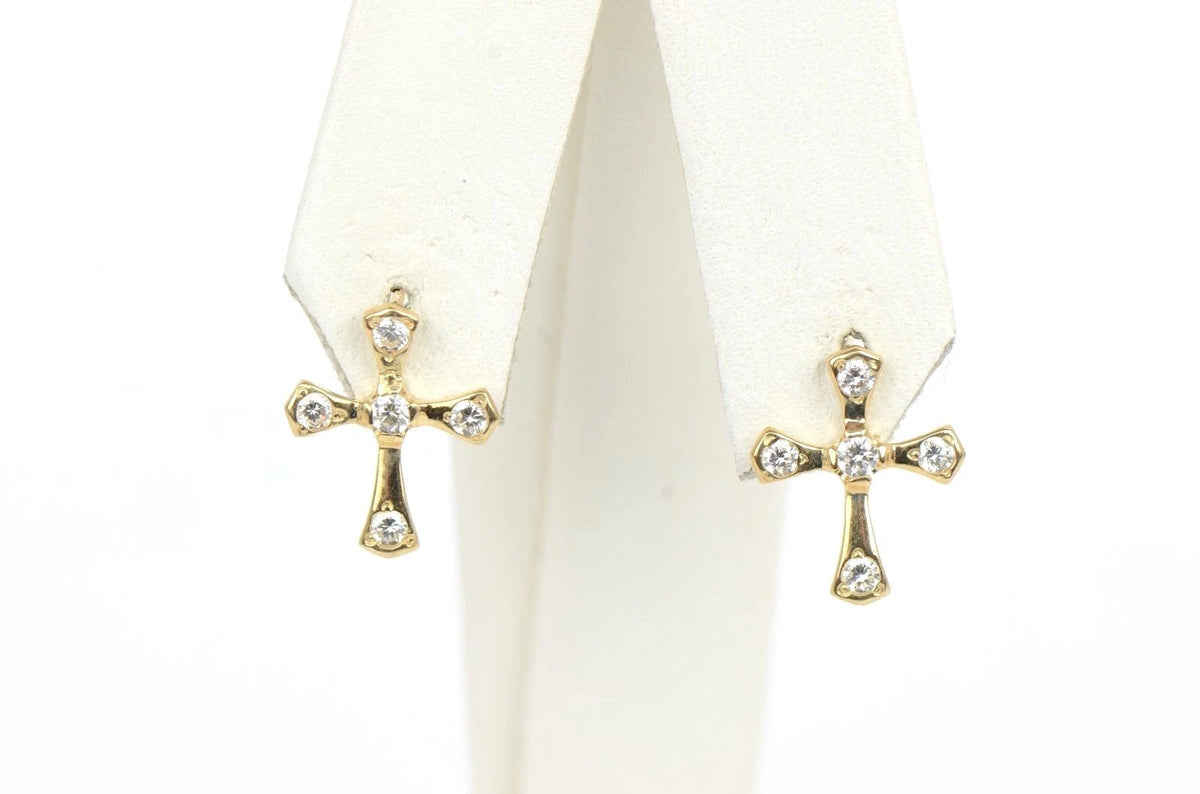 14K Yellow or White Gold Cubic Zirconia Cross Graceful Earrings
