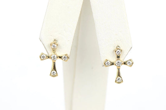 14K Yellow or White Gold Cubic Zirconia Cross Graceful Earrings