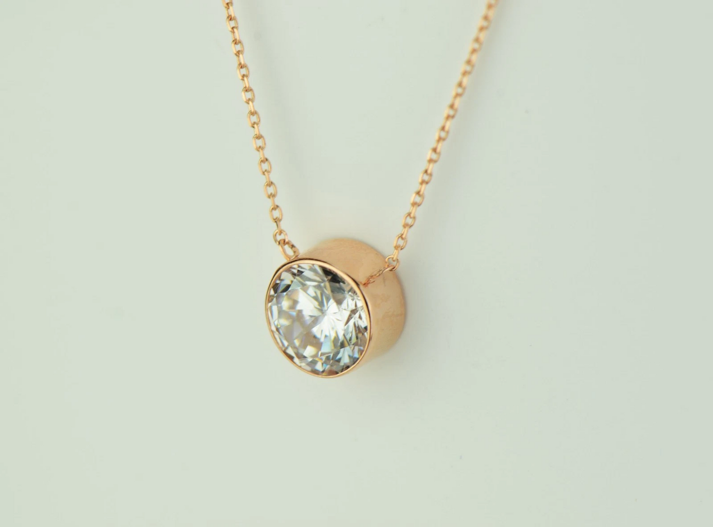 2ct Round Solitaire Pendant Necklace Bezel Set Chain 14K Yellow/White/Rose Gold