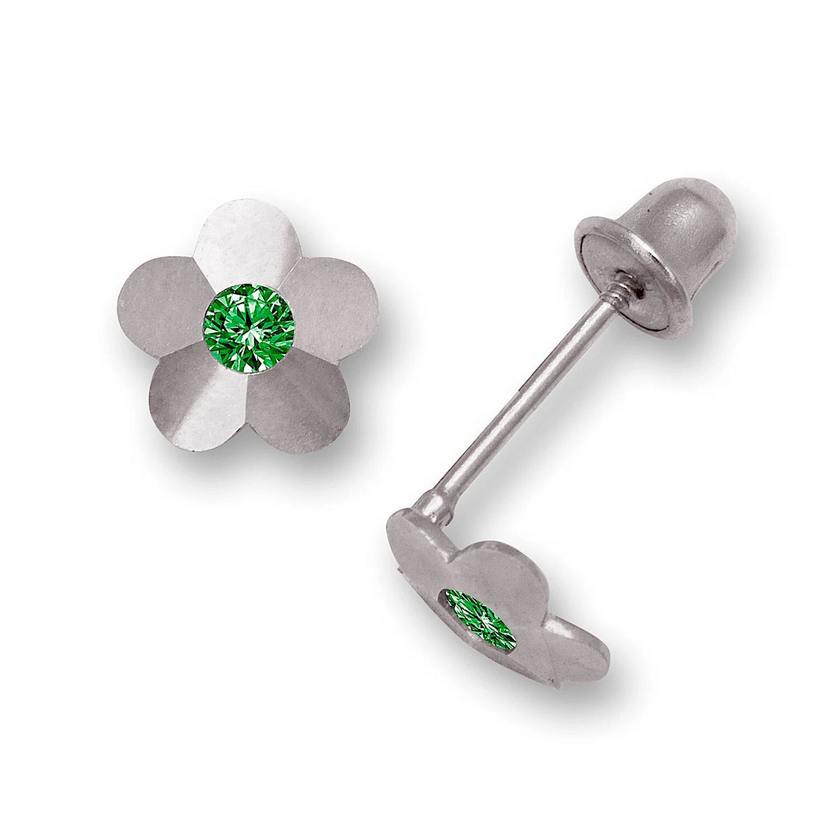14K Yellow & White Gold Flower Screw Back Stud Earrings for Baby Girl