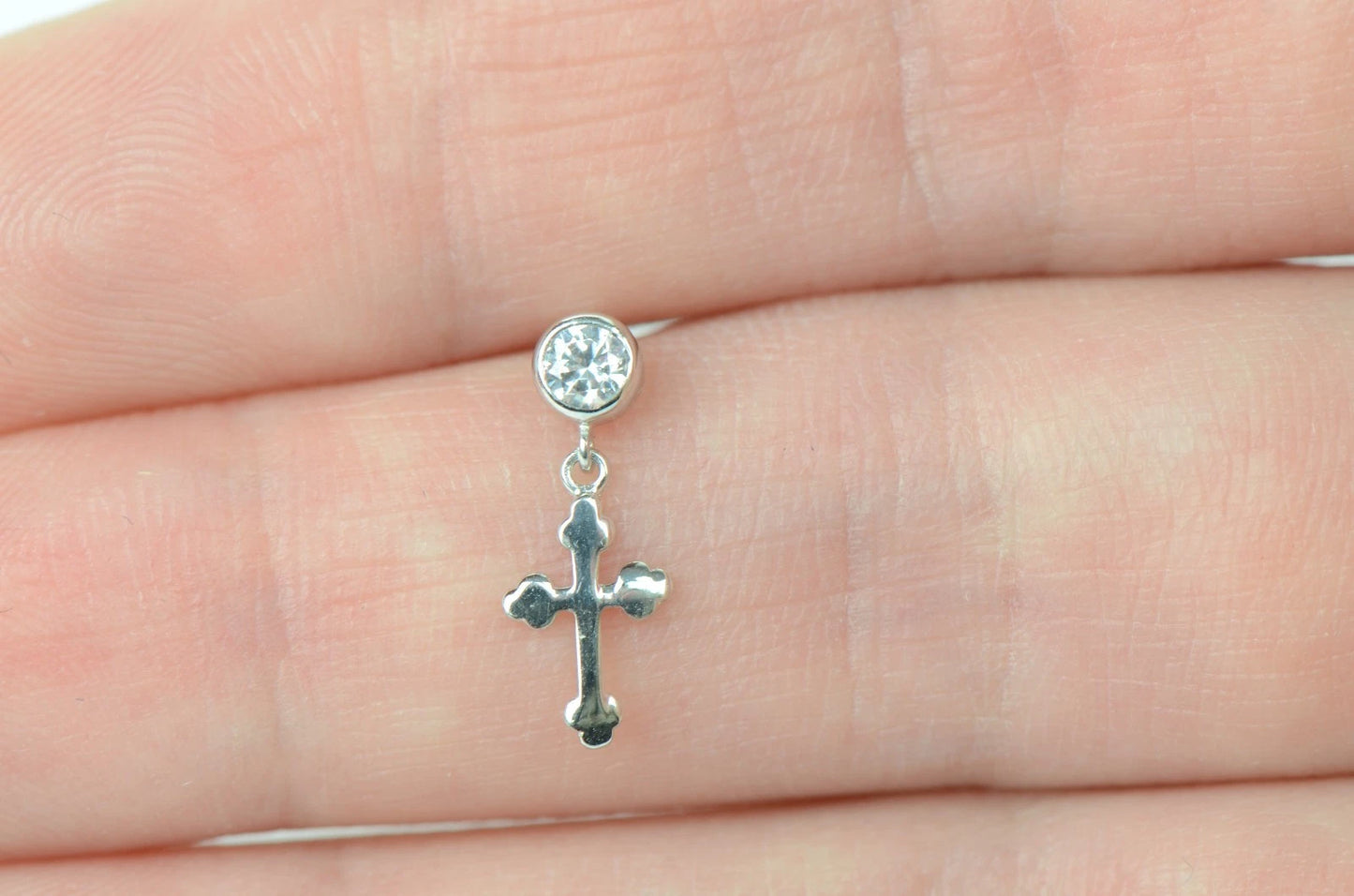 14K Yellow White Gold Cubic Zirconia CZ Cross Dangle Earrings