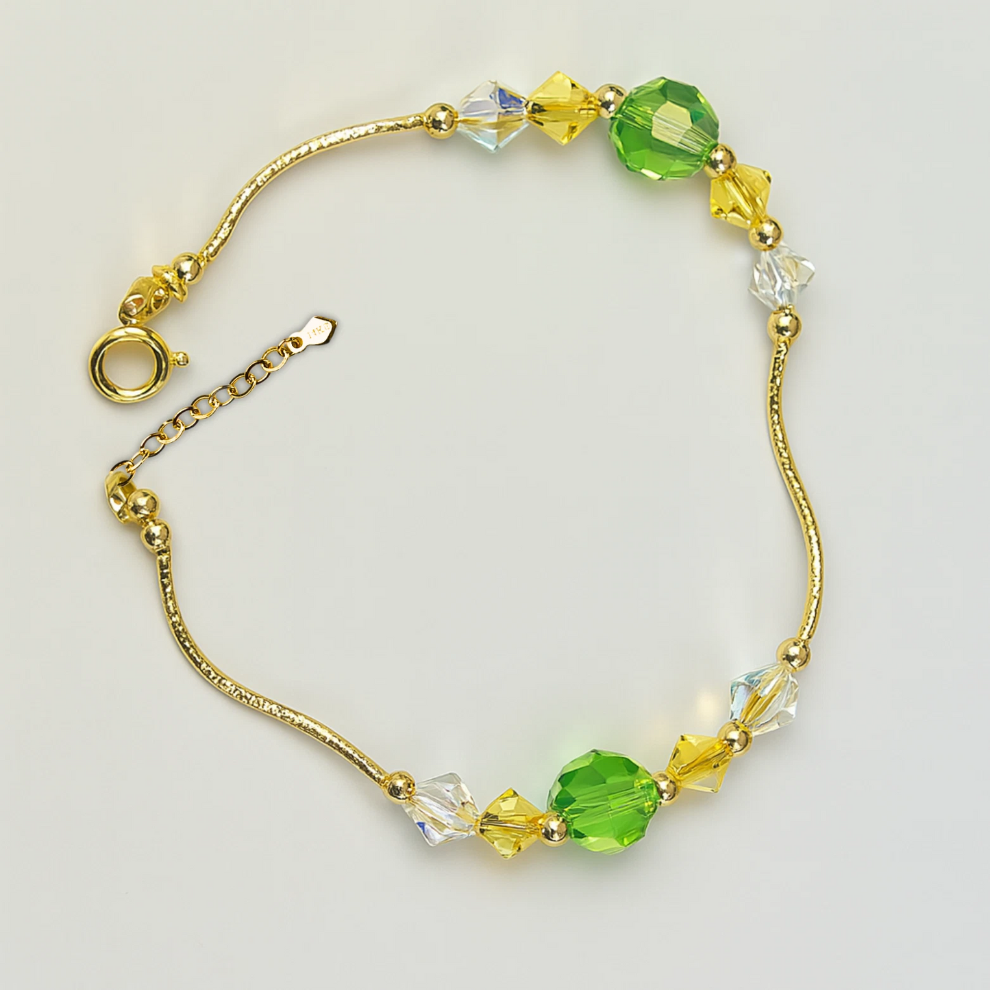 14K Yellow Gold Elegant Crystals Bracelet Kids Baby Girls & Boy -With Extension