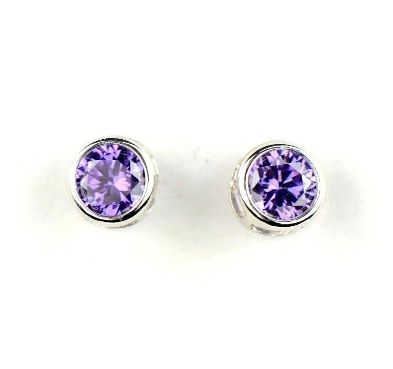14K Round Bezel 4mm Set White Gold Birthstone Earrings
