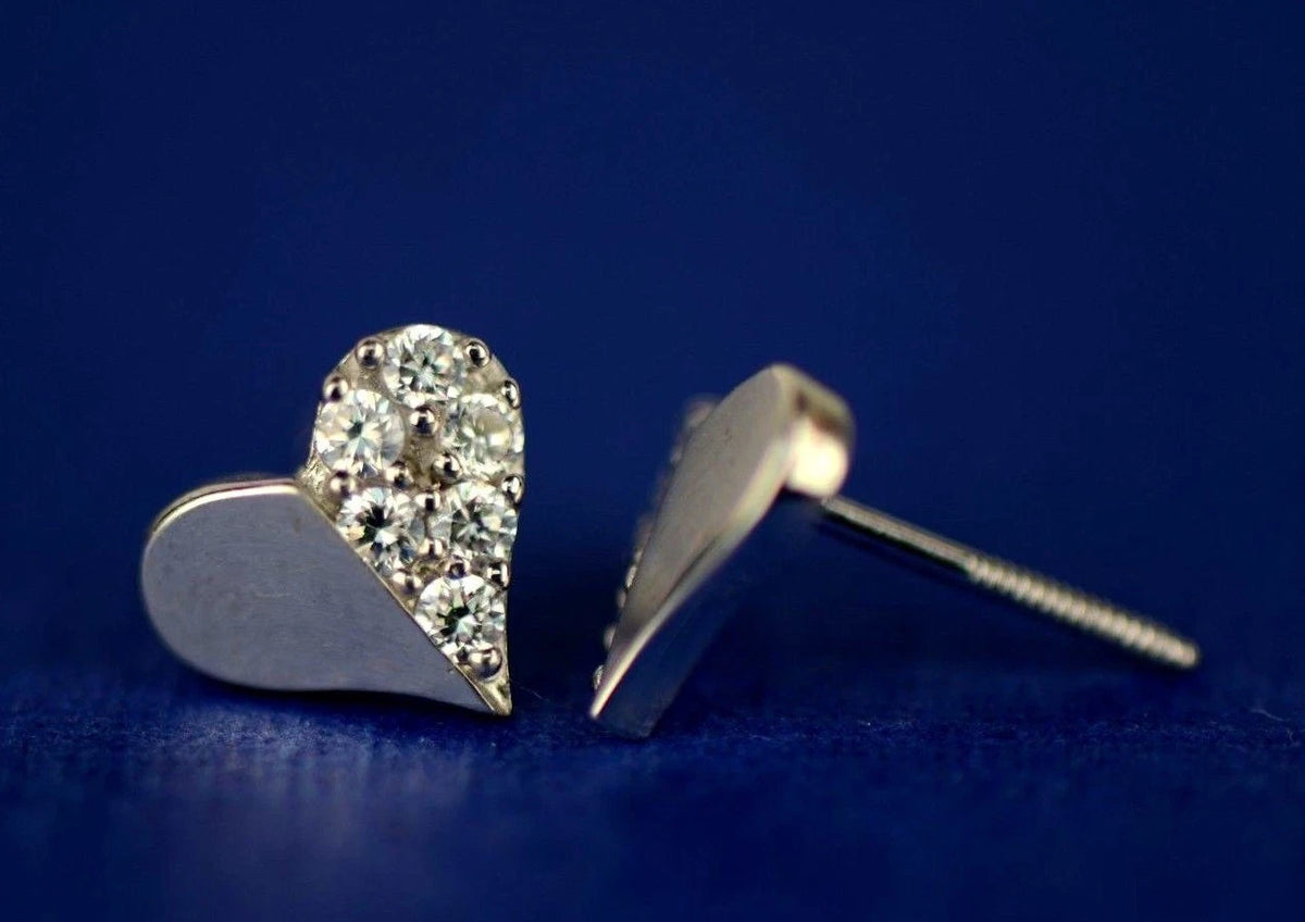 14K Yellow & White Gold Beautiful Heart Shape CZ Stud Earrings for Women