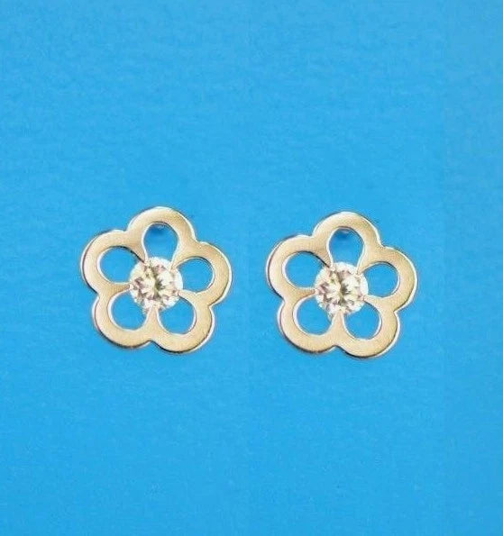 14k Yellow White Gold FlowerCZ Stud Earrings