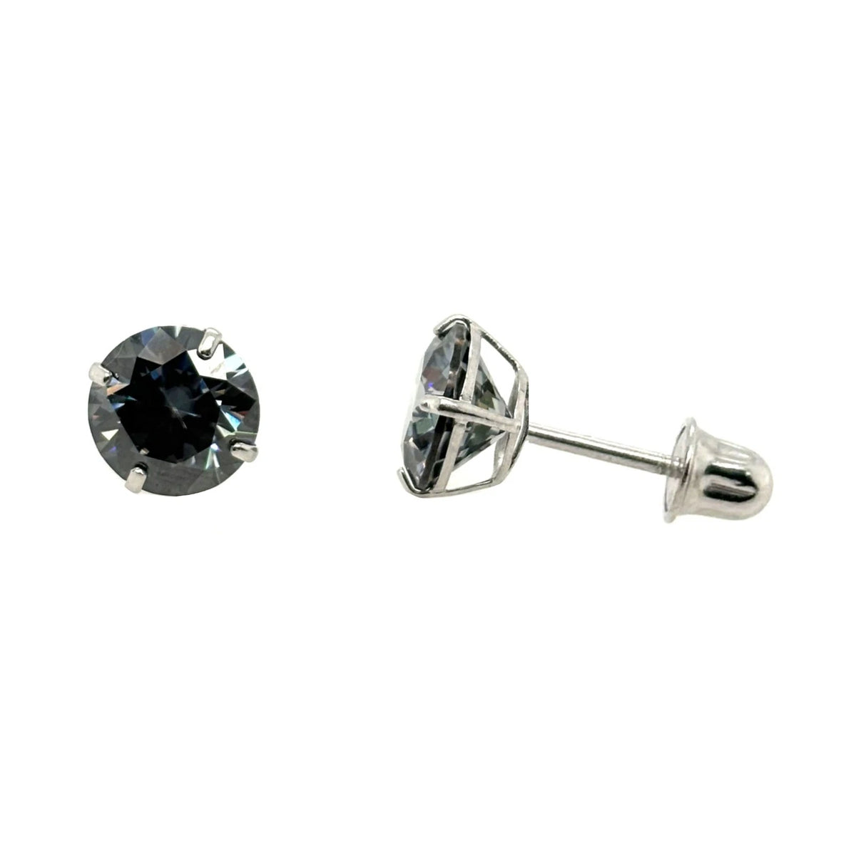 14K Gold GRA Certified D-VVS1 Round Moissanite Grey Screw Back Studs Earrings