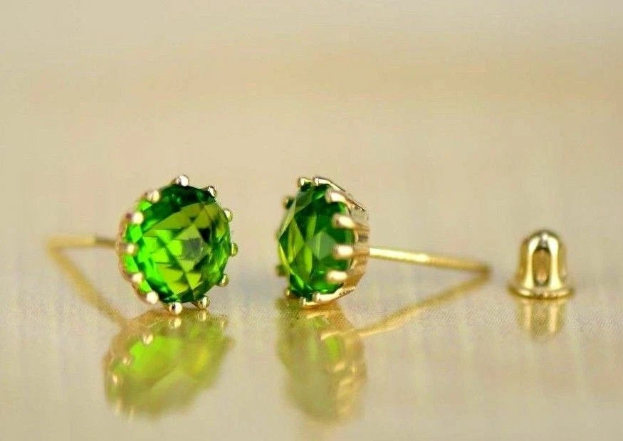 14k Solid Yellow Gold 6mm Round Birthstone Screw Back Earrings for Women