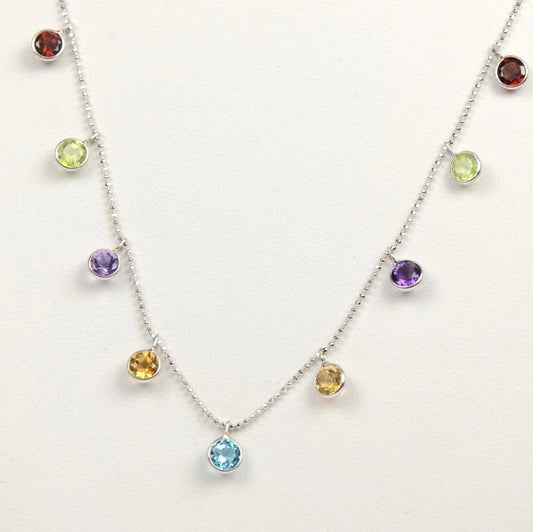 14k White Gold Round Multi-color CZ by the yard 18" Cleopatra Necklace