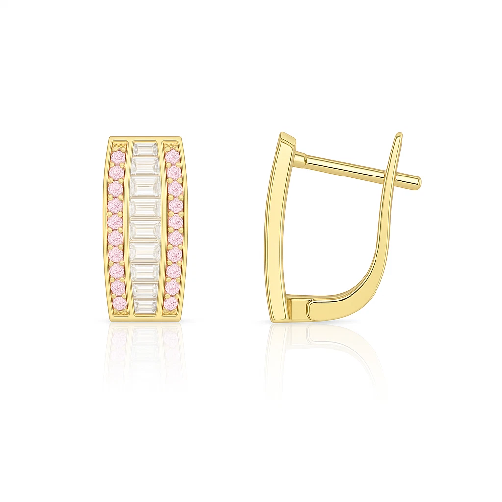 14k Yellow Gold CZ Beautiful Leverback Earrings for Women