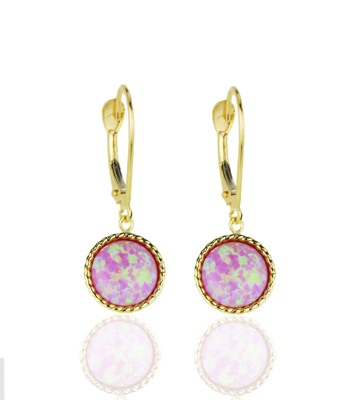 14k-Yellow-Gold-Opal Flat Dangle Leverback Earrings