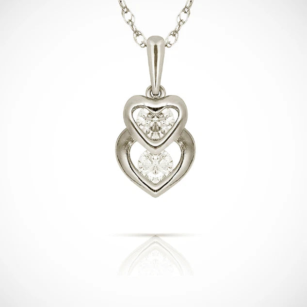14K Gold Dual Interlocking Hearts CZ Charm Pendant For For Women