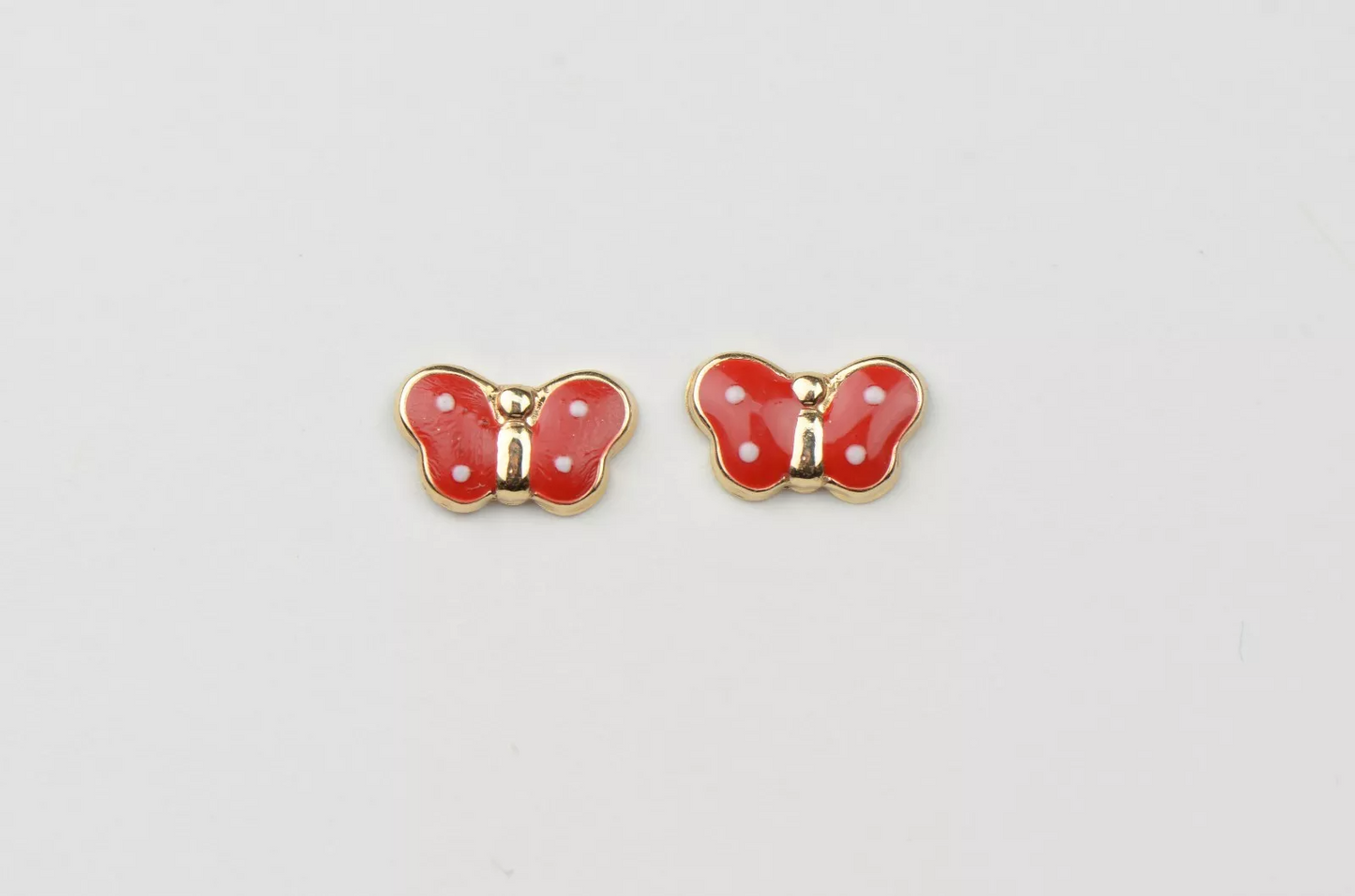 14k Yellow Gold Butterfly Enamel Baby earrings with Screw Back