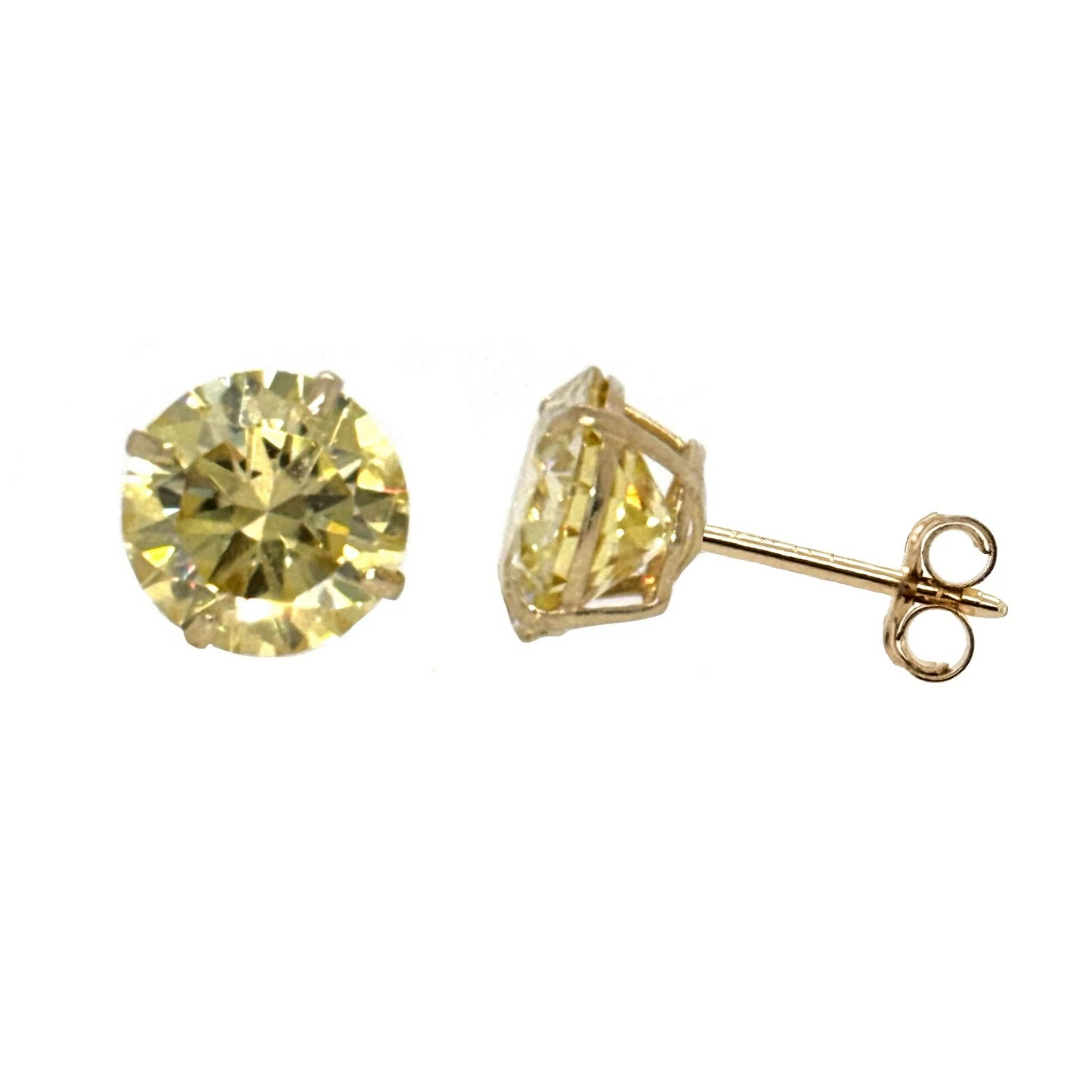 14K Gold GRA Certified D-VVS1 Lemon Yellow Moissanite Push Back Studs Earrings