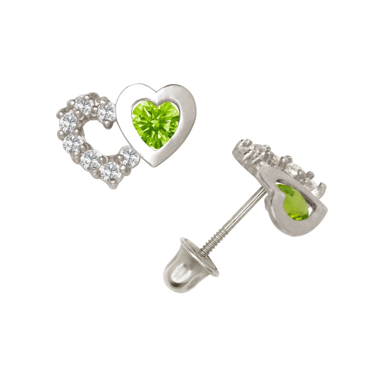 14K Yellow & White Gold Classic CZ Heart Shaped Stud Earrings for Women